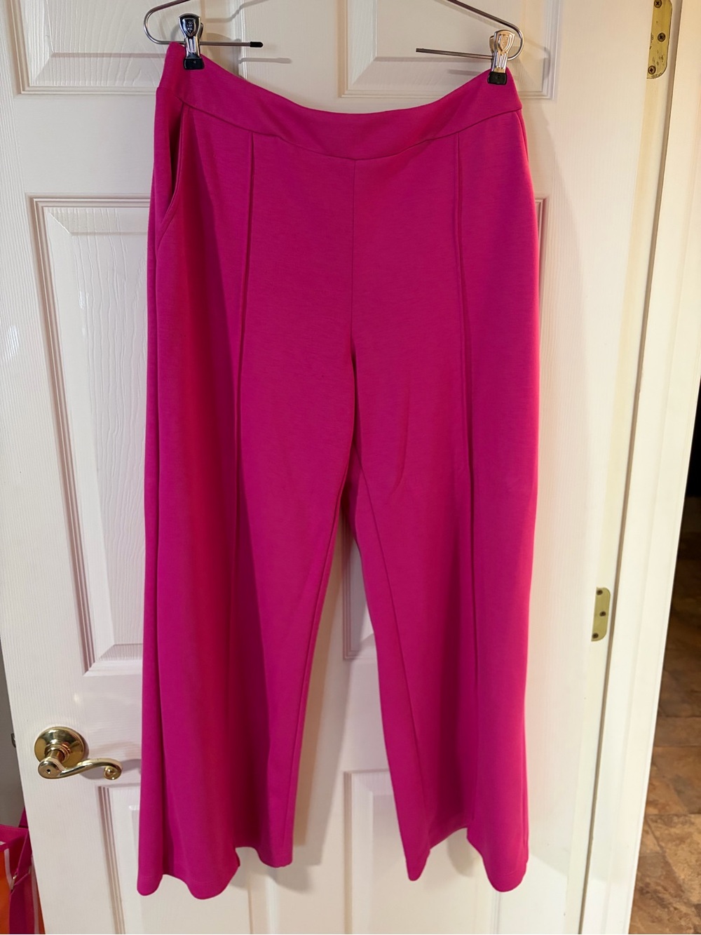 Bright Pink Wide-Leg Scuba Knit Pants, 28.5" inseam, size Large